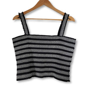 Aeropostale Embroidered Striped Wide Strap Cropped Smocked Tank Top Black XL